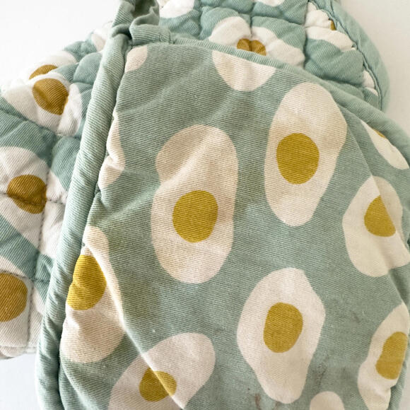Teal Oven Mitts and Pot Holders Fried Egg Printed Set - Picture 5 of 6